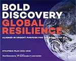 view of the earth from space with the words bold discovery and global resilience